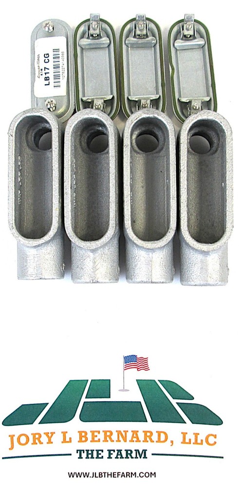 EATON CROUSE HINDS, LB-17, LOT OF 4, 1/2″ METAL CONDUIT BODY, W/ COVERS, NOS S