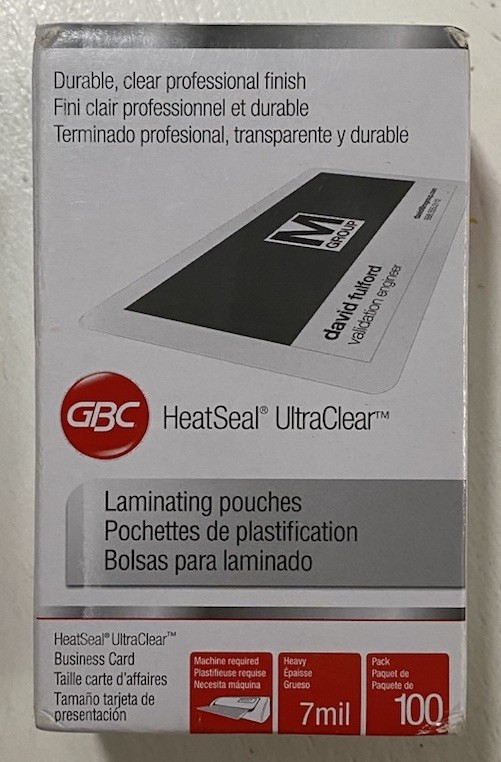 GBC HeatSeal UltraClear Laminating Pouches Business Card 7mil 100 Pack #3300371