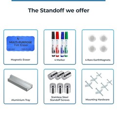 Tempered Glass Whiteboard Frameless Wall Mounted with Tray and Markers w Magnets