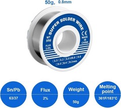 2PCS New 63/37 tin/lead Rosin Core Solder Wire 0.8mm Soldering welding FLUX 50g