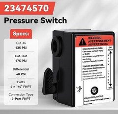 Switch for Ingersoll Rand 3-phase, 135/175 PSI Pressure Switch 23474570