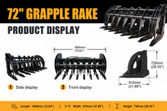 Presale Ship Within 10 days-72” Root Rake Grapple Attachment Skid Steer