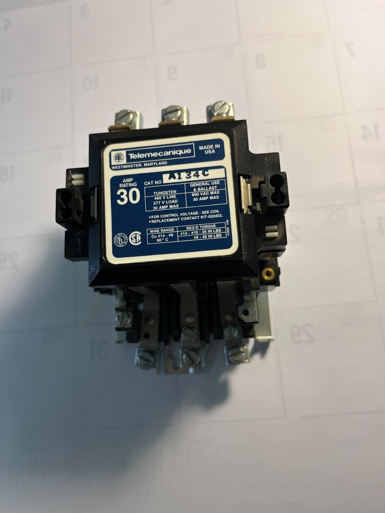 Telemecanique 30A Contactor 3 phase 120VAC control CAT# A134C