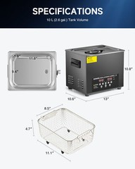 CREWORKS 10L Digital Ultrasonic Cleaner with Degas & Gentle Mode 600W Heater