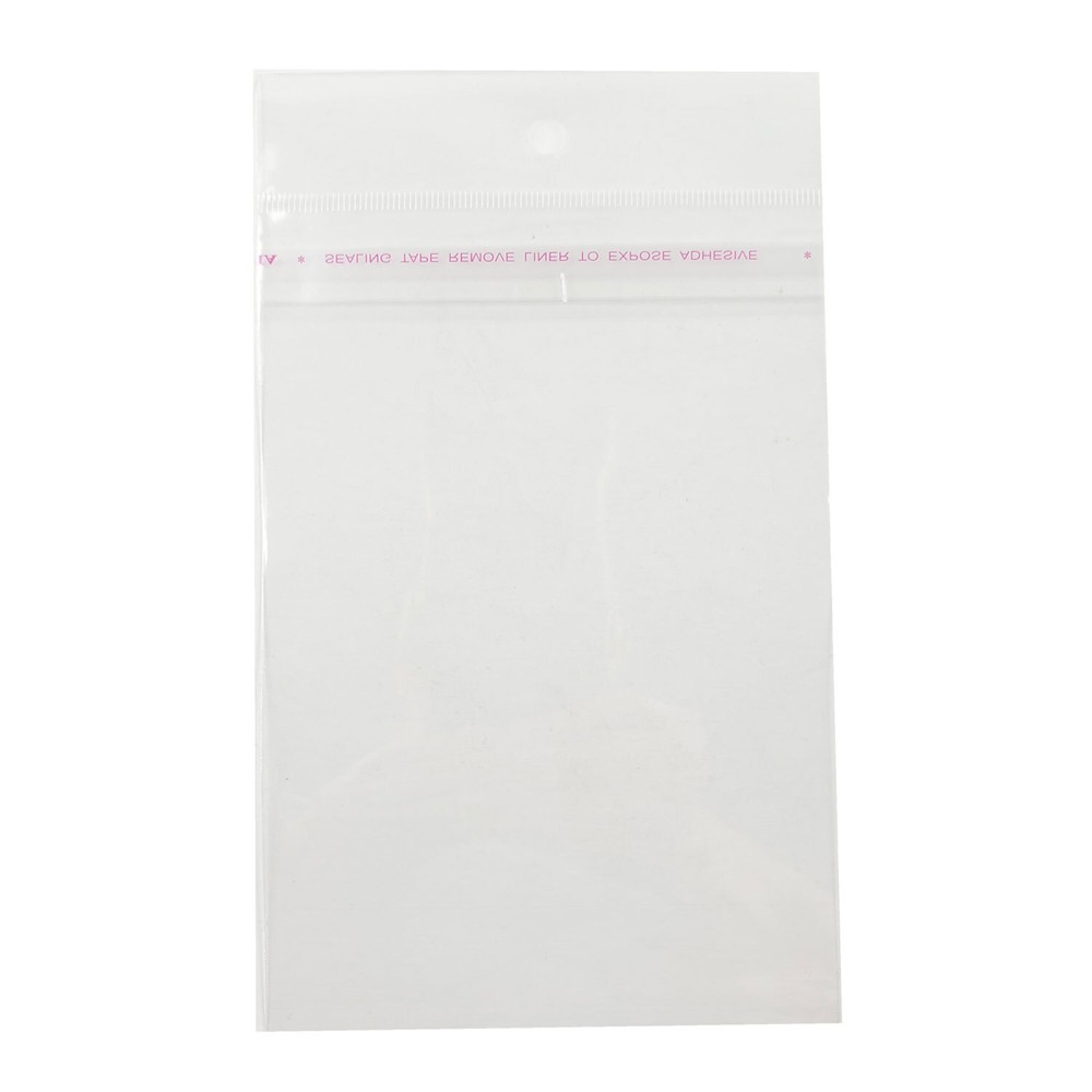 100 pcs Transparent OPP Bag w/Hang Hole Self Adhesive Seal upper side opp bags