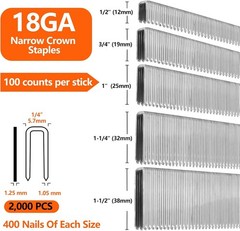 2000-Count 18 Gauge 1/4 Inch Narrow Crown Staples (1/2″+3/4″+1″+1-1/4″+1-1/2″),