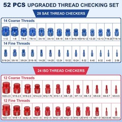 52Pcs Nut and Bolt Thread Checker 24 Metric + 28 SAE Inch Thread Gauge Set