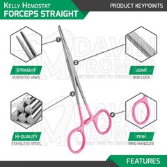 Kelly Hemostat Forceps 5.5″ Straight Pink Surgical Instruments German Grade