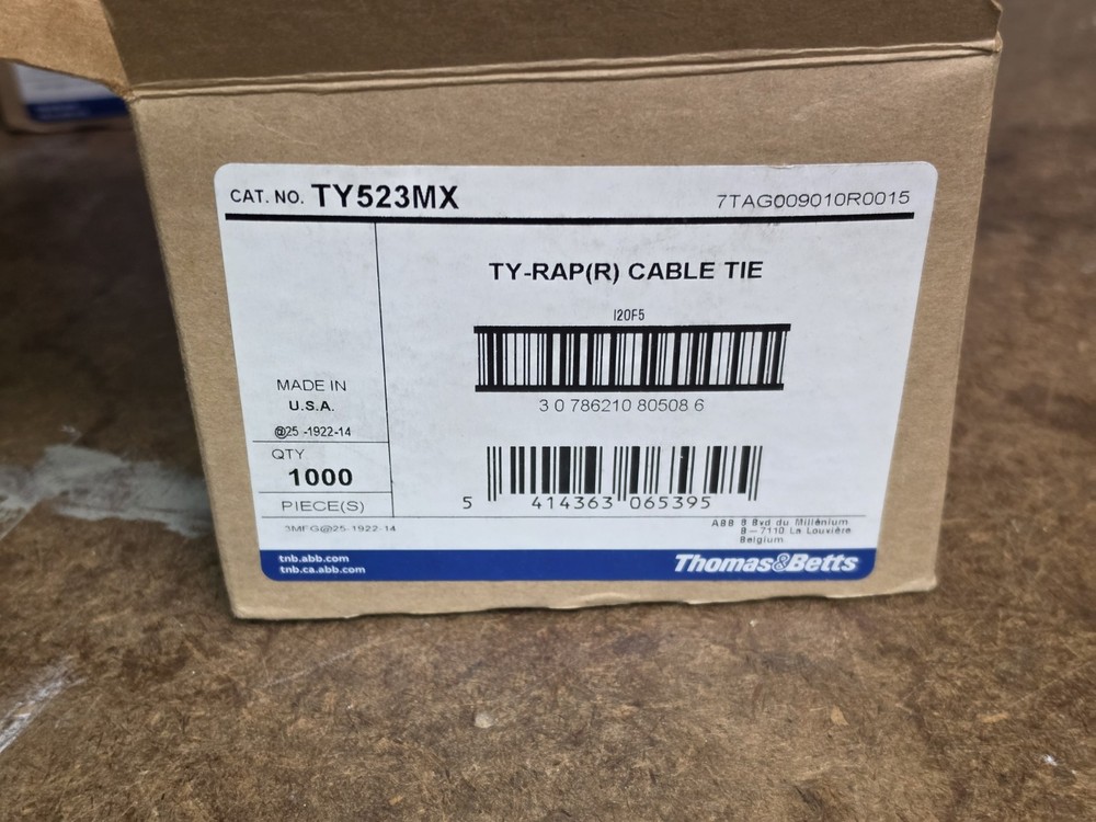Thomas & Betts Ty-Rap TY523MX Black 18Lb (10 Bags Of 100)