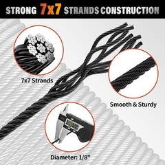 CELYND Black Stainless Steel Cable 200FT 1/8″ T316 Wire Rope