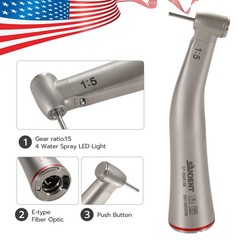 SANDENT 1:5 LED Increasing Contra Angle Handpiece Push Button Fiber Optic Dental