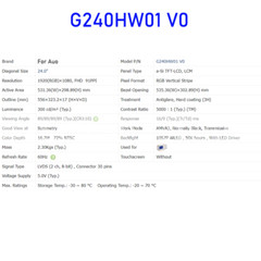 G240HW01 V0 24.0 Inch LCD Display Screen Panel Original for Auo Brand New