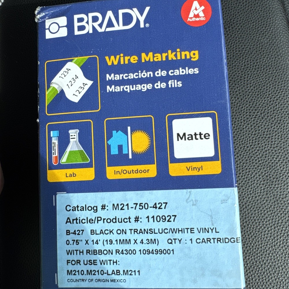 Brady Wire Marking Labels M21-750-427. 1 Cartridge