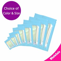 Multi-Size Double-sided Blue Glossy Foil Mylar Flat Zip Lock Bag w/Front Window