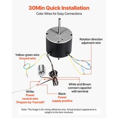 Uimoso Condenser Fan Motor with Capacitor 1/4HP 825RPM 208-230V Dual Rotation
