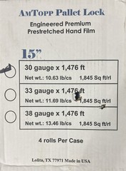 4 ROLLS AMTOPP 15″ X 1476 Ft. 30 GAUGE PALLET LOCK STRETCH FILM