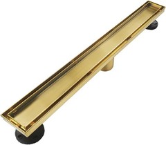 24 Inch Gold Linear Shower Drain, 2-in-1 Tile Insert, Brushed Brass Stainless