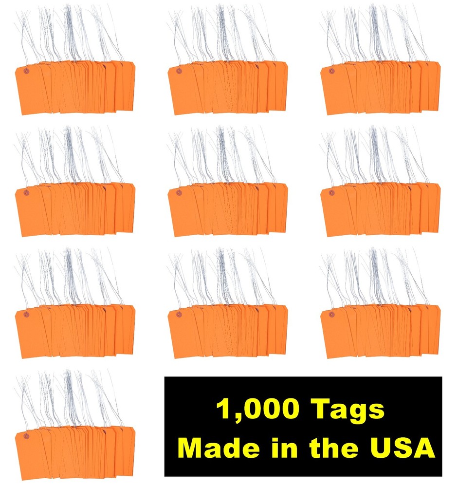 1000 pcs of 4 3/4″ x 2 3/8″ Size 5 Orange Cardstock Hang Tag Tags with Wire 13Pt