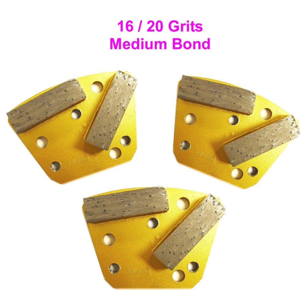 3PK Trapezoid HTC Style Grinding Shoe / Disc / Plate – Medium Bond – 16/20 Grit