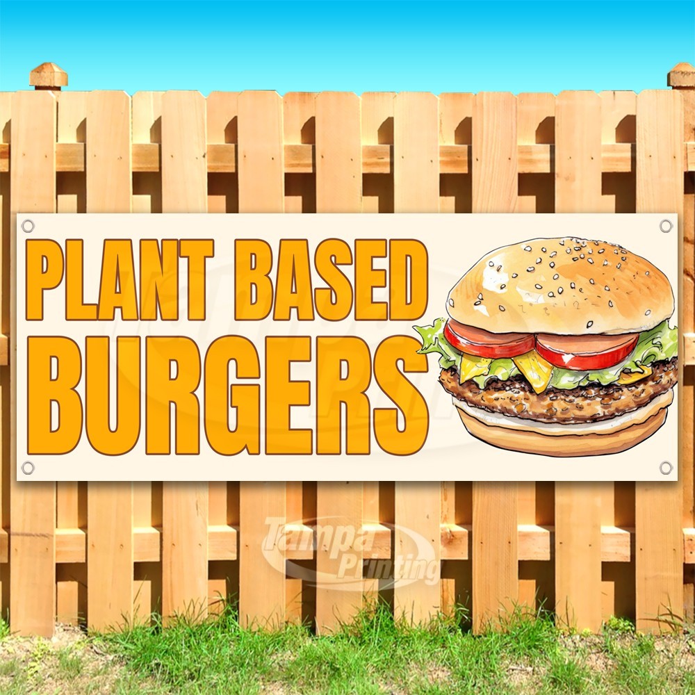 PLANT BASED BURGERS Advertising Fresh Healthy Vinyl Banner Flag Sign USA SB10987