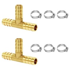 1/4″ Brass Barb Tee Fittings T-Shaped 3 Ways Union 1/4″ Hose Barb Pipe Fittin…