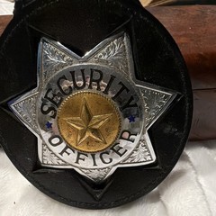 Security Officer 6-Point Star Badge w/ Black Leather Holder Clip Back
