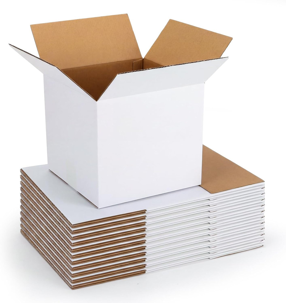 9X9X9 Shipping Boxes 15 Pack, White Corrugated Cardboard Boxes with Side-Lock an