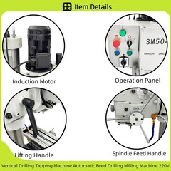 Automatic Feed Drilling Milling Machine 220V Vertical Drill Press R8 Taper