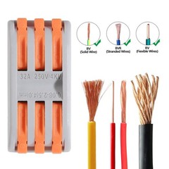 Spring Lever Terminal Block Electric Cable Wire Connectors Adapter 3 Way 10 Pack