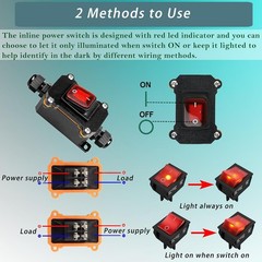 12V Inline Cord Switch IP67 Waterproof, Outdoor ON/Off Toggle DC…