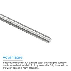 4 x Fully Threaded Rod M6x500mm 1mm Pitch 304 Stainless Steel Right Hand