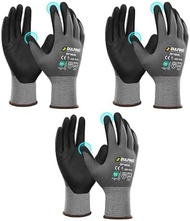 DULFINE Safety Work Gloves MicroFoam Nitrile 3 Pairs