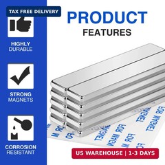 6-Pack Neodymium Magnets 2.36×0.39 inch – Extra Strong Adhesive & Rust-Resistant