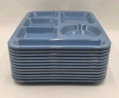 Lot 12 Carlisle N43981 6-Compartment Blue Speckled Cafeteria Food Trays 10″x 14″