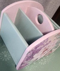 Cottage Core Pink Green Rotating Desk Organizer Handpainted Decoupage Wood Art