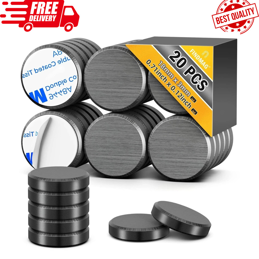 FINDMAG 20Pcs Magnets for Crafts with Adhesive Backing, Round Ferrite Craft Magn