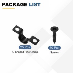 25Pcs 13mm U-Shaped Pipe Clamp Carbon Steel Double Hole Strap Clamp with Screw