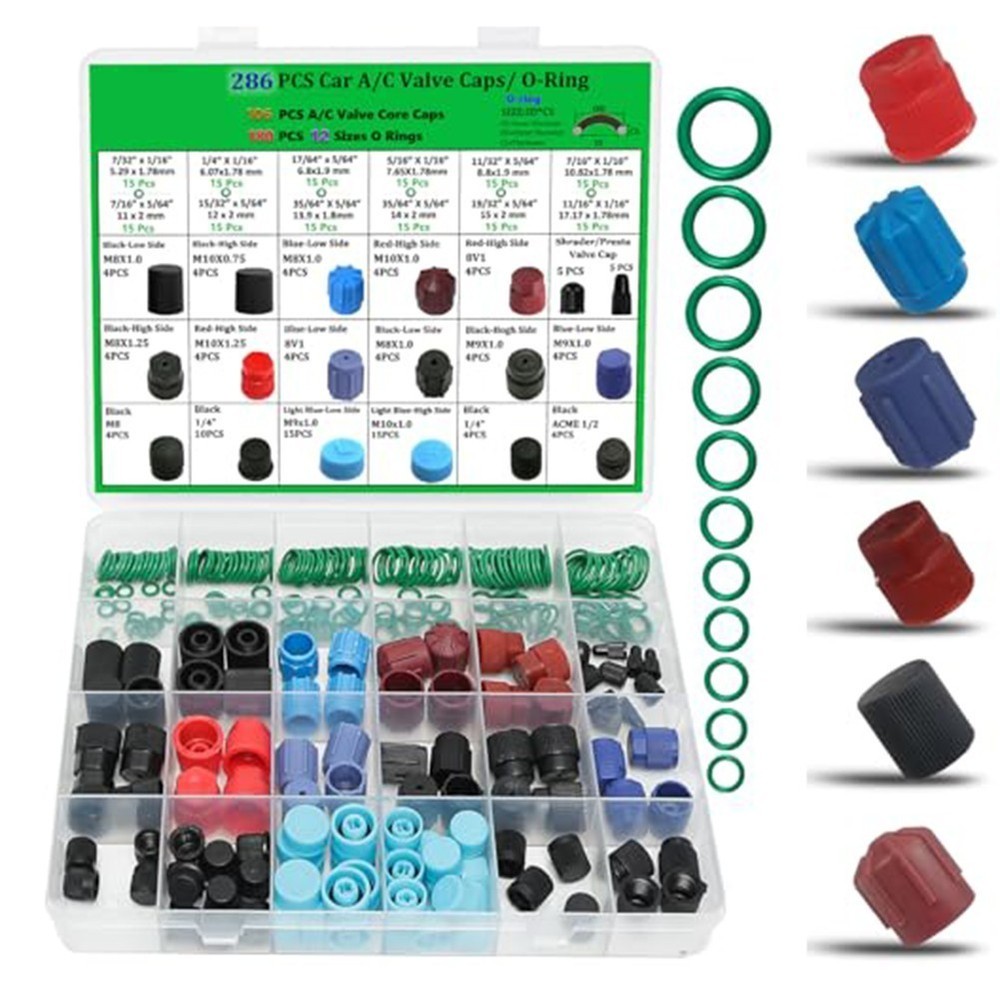 R134a Valve Cap Kit O-ring Assortment OE Spec Fit Dust Particle Protection