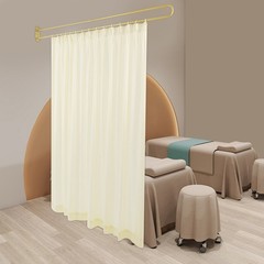 Gold U Shaped Room Divider Curtain Wall Mounted Privacy Partition Beige Sheer
