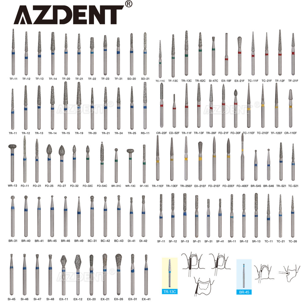 NSK Style AZDENT Dental Diamond Burs Drill Fit For High Speed Handpiece 5Pcs/Box