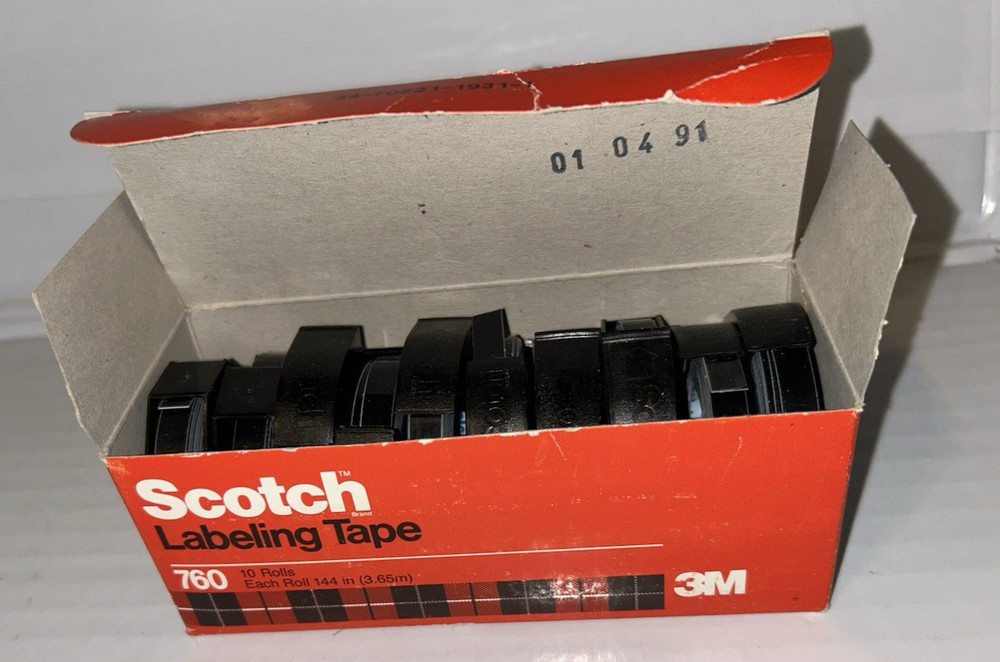 VTG Lot 10 Rolls Scotch 3M 760 Labeling Tape 1/4″ X 144″ Black Made in UK