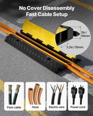 2 Channel Cable Protector Ramp 22000Lbs Heavy Duty Rubber Cord Cover Black