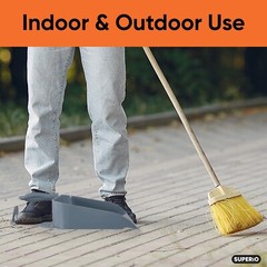 Superio Heavy-Duty Durable Plastic Step Dustpan for Indoor and Outdoor Use, Grey