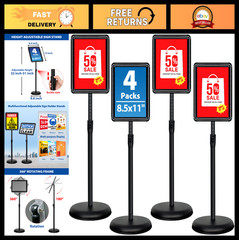 Adjustable 4-Pack 8.5×11 Inch Sign Holders – Floor Stand for Indoor/Outdoor Use