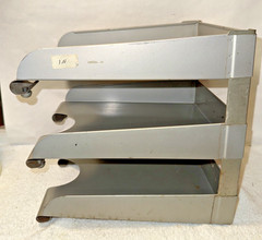 Hamilton Skyline 3-Tier Metal Paper Tray Industrial File Organizer Gray vintage