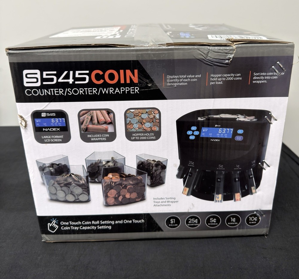 Nadex S545 Pro Coin Counter Sorter Wrapper Black 2000 Coin Hopper w Wrappers