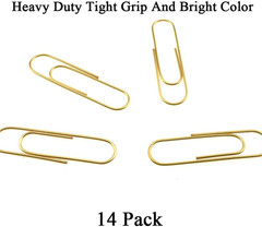 Paperclips 4 Inch (100Mm) Extra Large Paper Clips Sturdy Bright Gold Vinyl Coate
