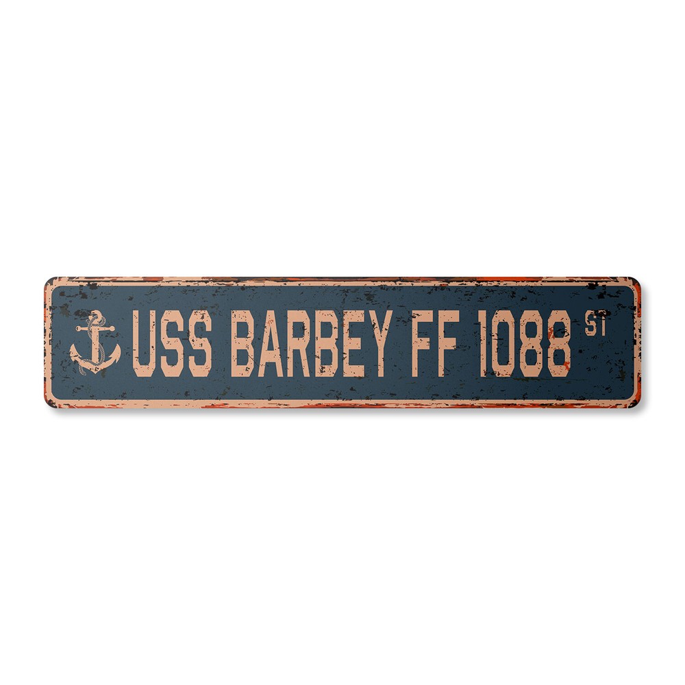 USS BARBEY FF 1088 Vintage Street Sign us navy ship veteran sailor rustic gift