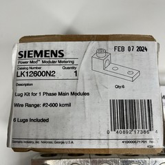 Siemens Power Mod Lug Kit for 1 Phase Main Modules Wire Range: #2-600 kcmil NEW