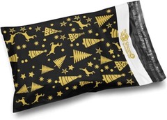 (25) 10×13 Designer Christmas Poly Mailers Black Gold Trees and Deer Envelopes